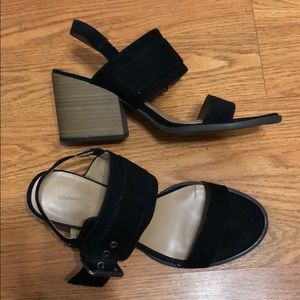 Black suede block heel sandals